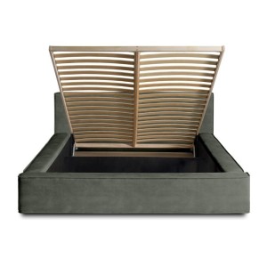 Lit coffre DENALI – Vert sapin – 180x200 cm – Tissu velours doux – Sommier relevable – Rangement intégré 