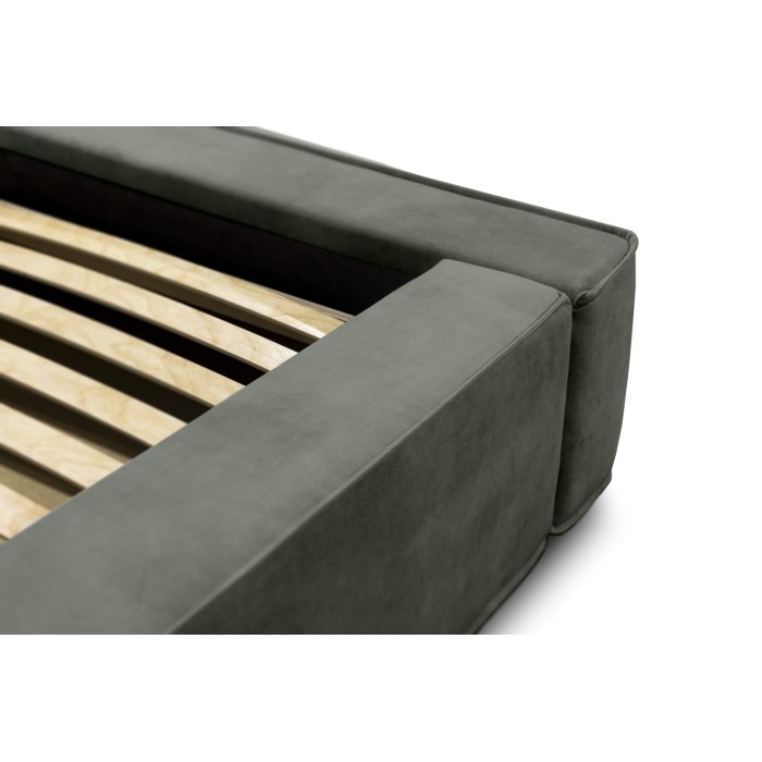 Lit coffre DENALI – Vert sapin – 180x200 cm – Tissu velours doux – Sommier relevable – Rangement intégré 