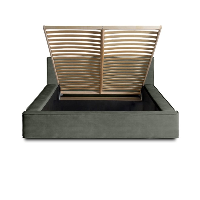 Lit coffre DENALI – Vert sapin – 160x200 cm – Tissu velours doux – Sommier relevable – Rangement intégré 