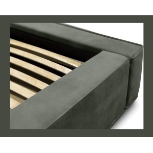 Lit coffre DENALI – Vert sapin – 160x200 cm – Tissu velours doux – Sommier relevable – Rangement intégré 