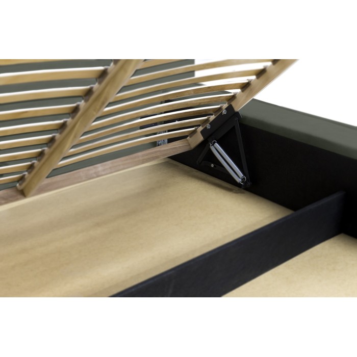 Lit coffre DENALI – Vert sapin – 140x200 cm – Tissu velours doux – Sommier relevable – Rangement intégré 