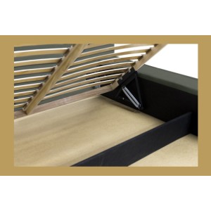 Lit coffre DENALI – Vert sapin – 140x200 cm – Tissu velours doux – Sommier relevable – Rangement intégré 