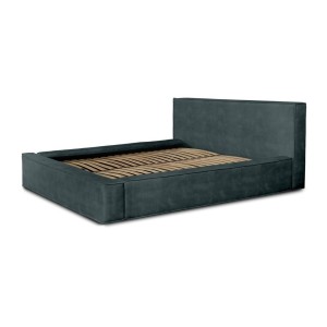 Lit coffre DENALI – Vert émeraude – 180x200 cm – Tissu velours doux – Sommier relevable – Rangement intégré 