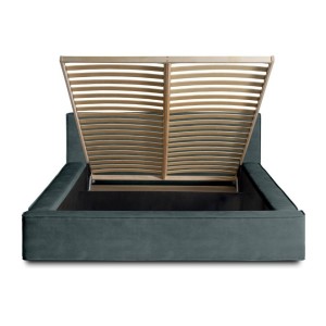 Lit coffre DENALI – Vert émeraude – 160x200 cm – Tissu velours doux – Sommier relevable – Rangement intégré 