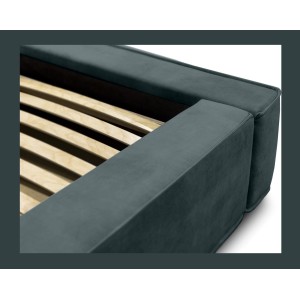 Lit coffre DENALI – Vert émeraude – 160x200 cm – Tissu velours doux – Sommier relevable – Rangement intégré 