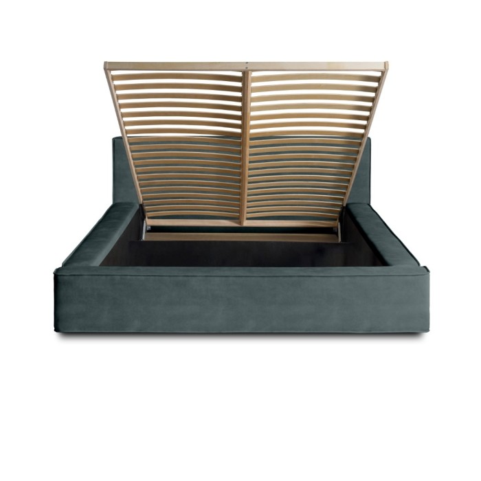 Lit coffre DENALI – Vert émeraude – 140x200 cm – Tissu velours doux – Sommier relevable – Rangement intégré 