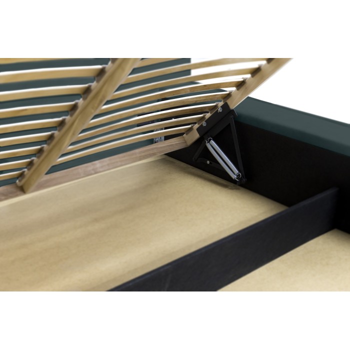 Lit coffre DENALI – Vert émeraude – 140x200 cm – Tissu velours doux – Sommier relevable – Rangement intégré 