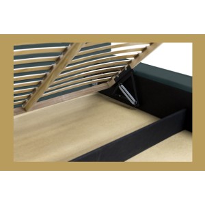 Lit coffre DENALI – Vert émeraude – 140x200 cm – Tissu velours doux – Sommier relevable – Rangement intégré 