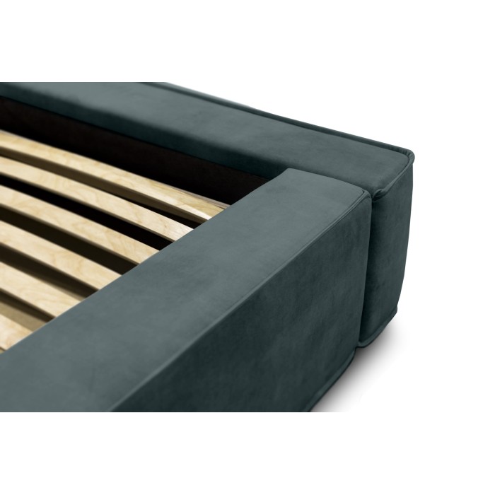 Lit coffre DENALI – Vert émeraude – 140x200 cm – Tissu velours doux – Sommier relevable – Rangement intégré 