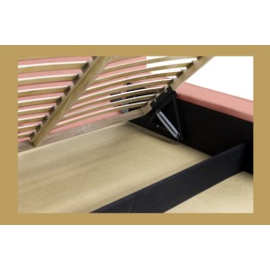 Lit coffre DENALI – Corail – 160x200 cm – Tissu velours doux – Sommier relevable – Rangement intégré 