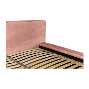 Lit coffre DENALI – Corail – 160x200 cm – Tissu velours doux – Sommier relevable – Rangement intégré 