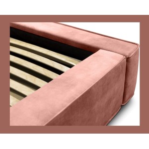 Lit coffre DENALI – Corail – 140x200 cm – Tissu velours doux – Sommier relevable – Rangement intégré 