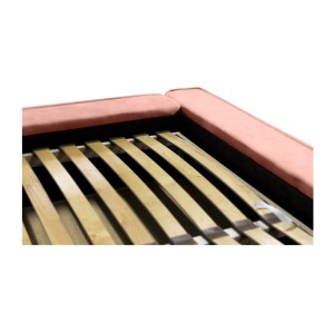 Lit coffre DENALI – Corail – 140x200 cm – Tissu velours doux – Sommier relevable – Rangement intégré 