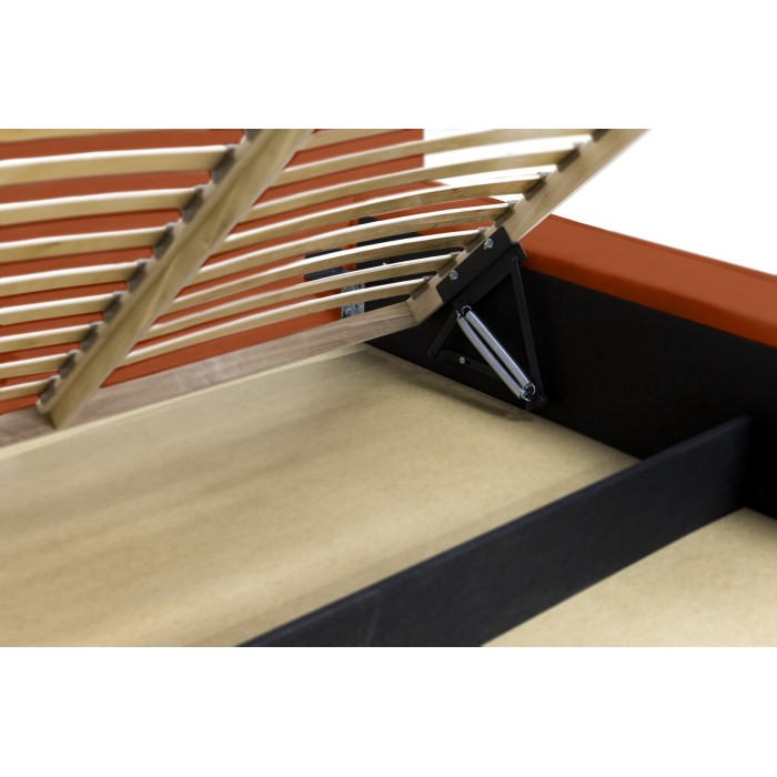 Lit coffre DENALI – Terracotta – 180x200 cm – Tissu velours doux – Sommier relevable – Rangement intégré 