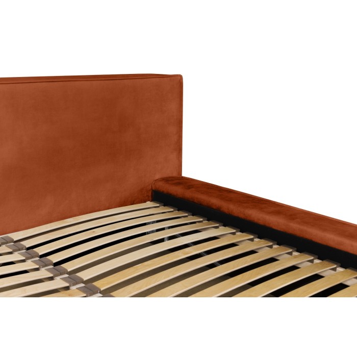 Lit coffre DENALI – Terracotta – 180x200 cm – Tissu velours doux – Sommier relevable – Rangement intégré 