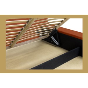 Lit coffre DENALI – Terracotta – 160x200 cm – Tissu velours doux – Sommier relevable – Rangement intégré 