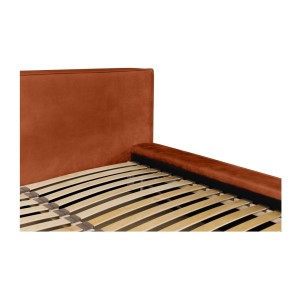 Lit coffre DENALI – Terracotta – 160x200 cm – Tissu velours doux – Sommier relevable – Rangement intégré 