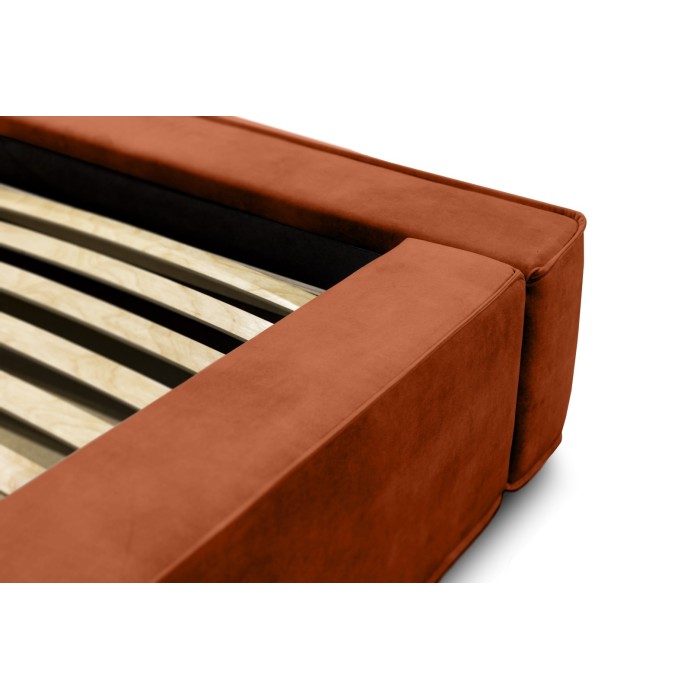 Lit coffre DENALI – Terracotta – 160x200 cm – Tissu velours doux – Sommier relevable – Rangement intégré 