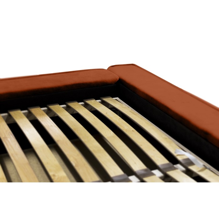 Lit coffre DENALI – Terracotta – 160x200 cm – Tissu velours doux – Sommier relevable – Rangement intégré 