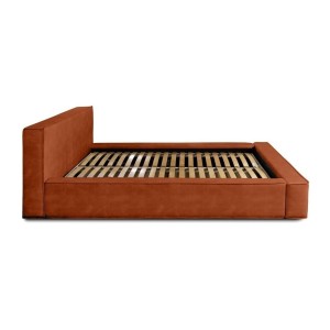 Lit coffre DENALI – Terracotta – 140x200 cm – Tissu velours doux – Sommier relevable – Rangement intégré 