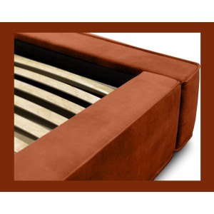 Lit coffre DENALI – Terracotta – 140x200 cm – Tissu velours doux – Sommier relevable – Rangement intégré 