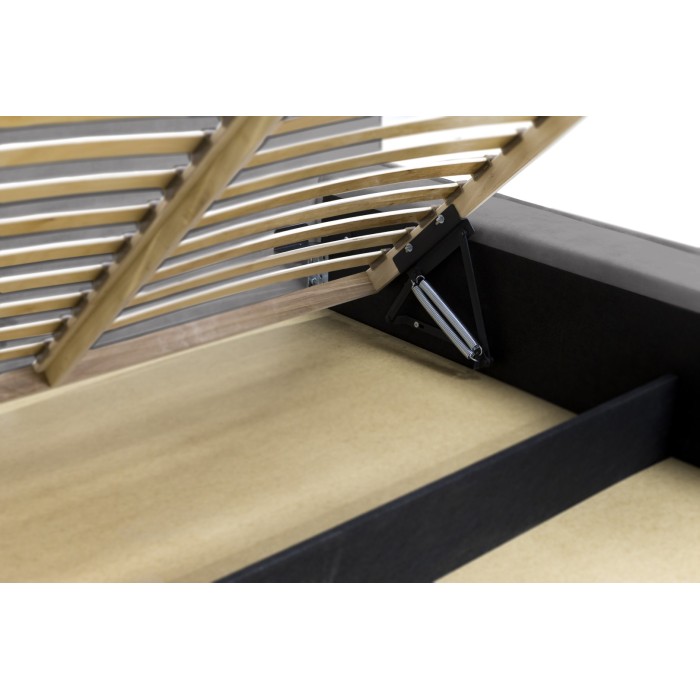 Lit coffre DENALI – Gris clair – 180x200 cm – Tissu velours doux – Sommier relevable – Rangement intégré 