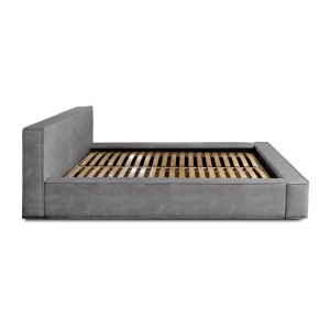 Lit coffre DENALI – Gris clair – 160x200 cm – Tissu velours doux – Sommier relevable – Rangement intégré 