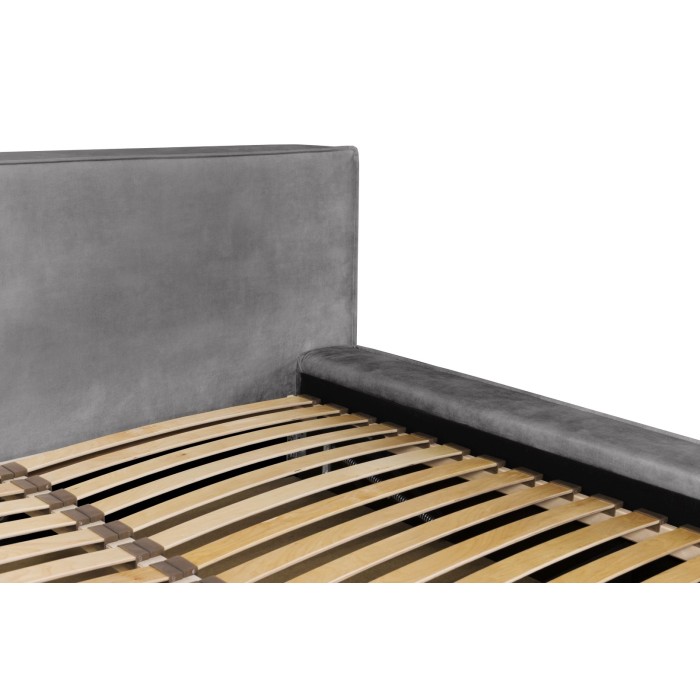 Lit coffre DENALI – Gris clair – 160x200 cm – Tissu velours doux – Sommier relevable – Rangement intégré 