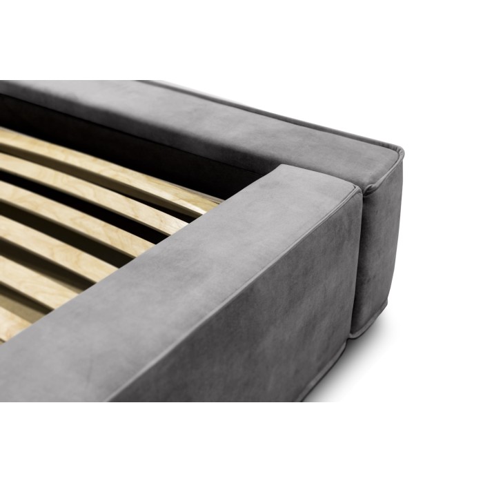 Lit coffre DENALI – Gris clair – 160x200 cm – Tissu velours doux – Sommier relevable – Rangement intégré 