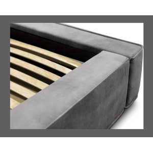 Lit coffre DENALI – Gris clair – 160x200 cm – Tissu velours doux – Sommier relevable – Rangement intégré 