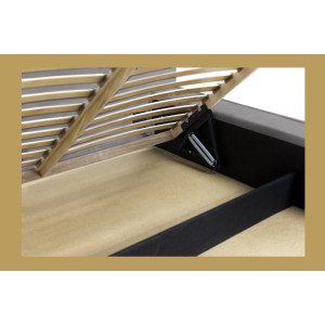 Lit coffre DENALI – Gris clair – 140x200 cm – Tissu velours doux – Sommier relevable – Rangement intégré 