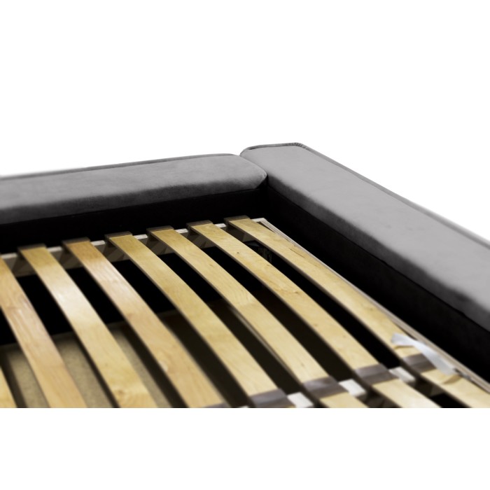 Lit coffre DENALI – Gris clair – 140x200 cm – Tissu velours doux – Sommier relevable – Rangement intégré 