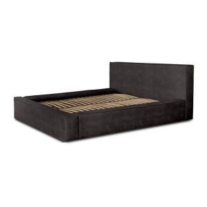 Lit coffre DENALI – Gris anthracite – 180x200 cm – Tissu velours doux – Sommier relevable – Rangement intégré 