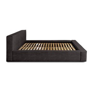 Lit coffre DENALI – Gris anthracite – 180x200 cm – Tissu velours doux – Sommier relevable – Rangement intégré 