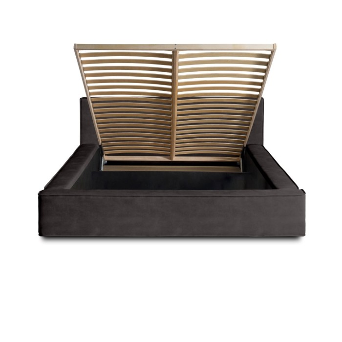 Lit coffre DENALI – Gris anthracite – 180x200 cm – Tissu velours doux – Sommier relevable – Rangement intégré 