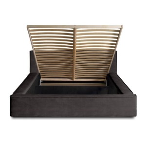 Lit coffre DENALI – Gris anthracite – 180x200 cm – Tissu velours doux – Sommier relevable – Rangement intégré 