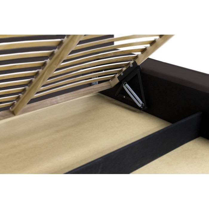 Lit coffre DENALI – Gris anthracite – 180x200 cm – Tissu velours doux – Sommier relevable – Rangement intégré 