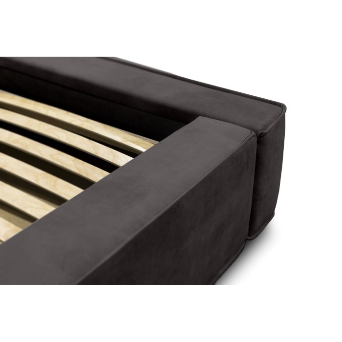 Lit coffre DENALI – Gris anthracite – 180x200 cm – Tissu velours doux – Sommier relevable – Rangement intégré 