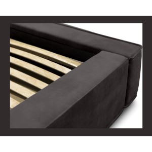 Lit coffre DENALI – Gris anthracite – 180x200 cm – Tissu velours doux – Sommier relevable – Rangement intégré 