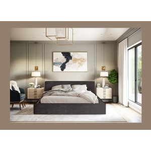 Lit coffre DENALI – Gris anthracite – 180x200 cm – Tissu velours doux – Sommier relevable – Rangement intégré