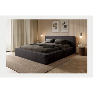 Lit coffre DENALI – Gris anthracite – 180x200 cm – Tissu velours doux – Sommier relevable – Rangement intégré