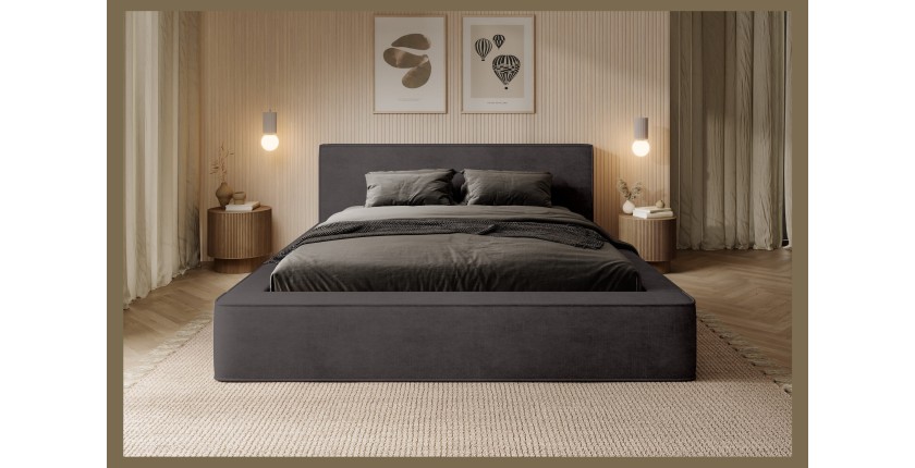 Lit coffre DENALI – Gris anthracite – 140x200 cm – Tissu velours doux – Rangement intégré – Confort haut de gamme