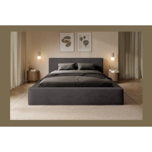 Lit coffre DENALI – Gris anthracite – 140x200 cm – Tissu velours doux – Rangement intégré – Confort haut de gamme