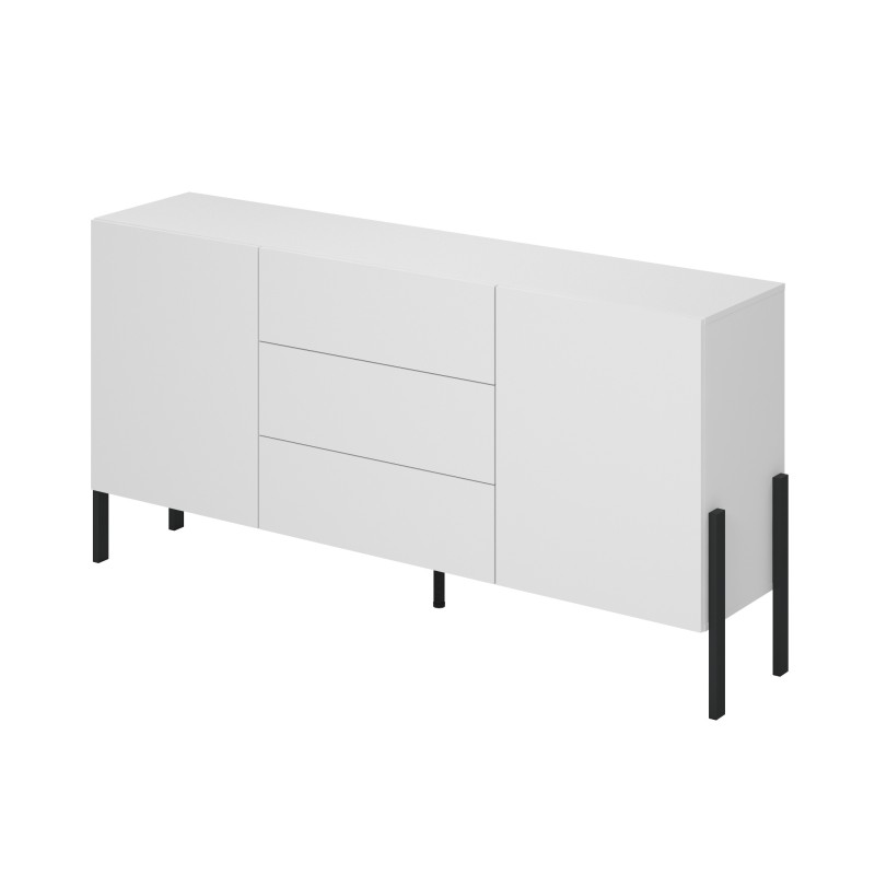 Buffet SALMA 2 portes & 3 tiroirs Push-to-Open – Blanc Super Matt & Noir Mat, 184×90×40 cm