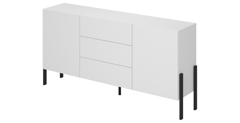 Buffet SALMA 2 portes & 3 tiroirs Push-to-Open – Blanc Super Matt & Noir Mat, 184×90×40 cm