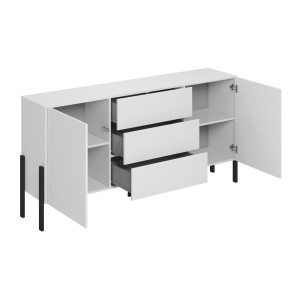 Buffet SALMA 2 portes & 3 tiroirs Push-to-Open – Blanc Super Matt & Noir Mat, 184×90×40 cm