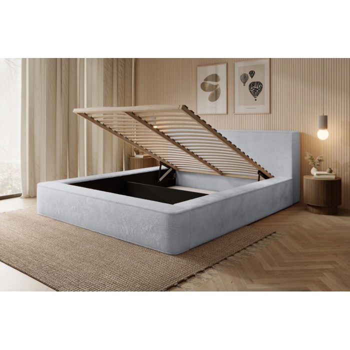 Lit coffre ORLANE – Blanc Nuage polaire – 140x200 cm – Sommier relevable – Design haut de gamme 