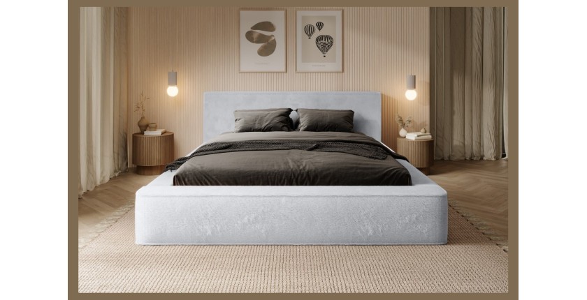 Lit coffre ORLANE – Blanc Nuage polaire – 160x200 cm – Sommier relevable – Design haut de gamme