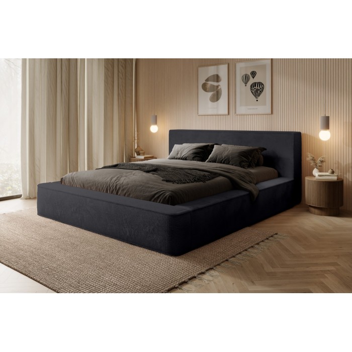 Lit coffre ORLANE – Blanc Brume de soie polaire – 140x200 cm – Sommier relevable – Design haut de gamme 