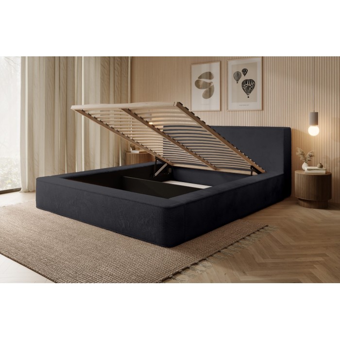 Lit coffre ORLANE – Blanc Brume de soie polaire – 140x200 cm – Sommier relevable – Design haut de gamme 